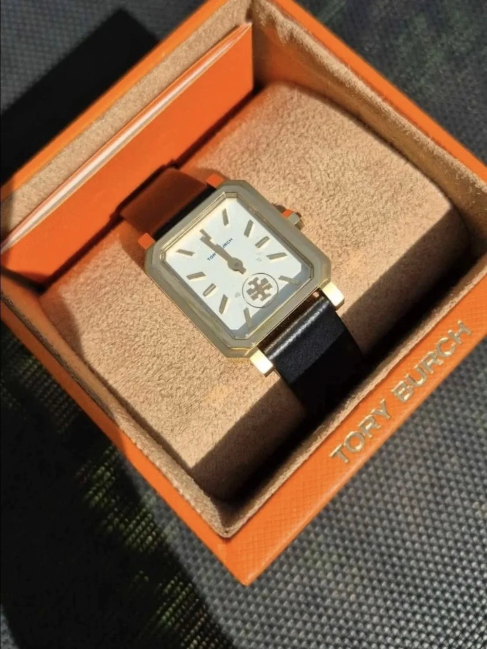 Tory Burch Women's Black Leather Strap Gold-Tone Watch